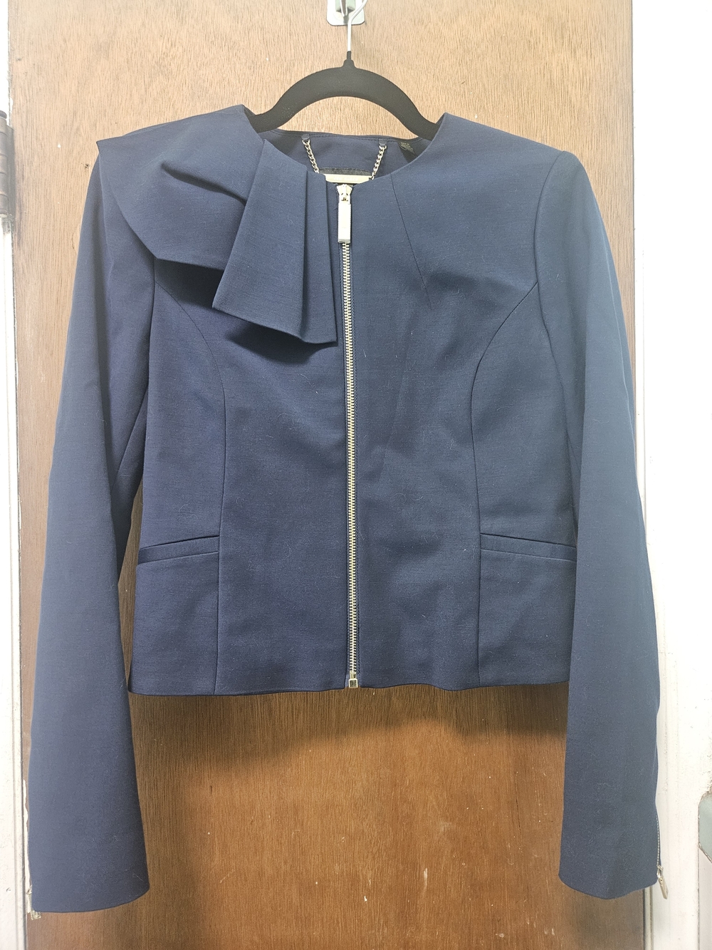 Ted Baker Navy Ruffle Zip Front Jacket - Picture 6 of 9